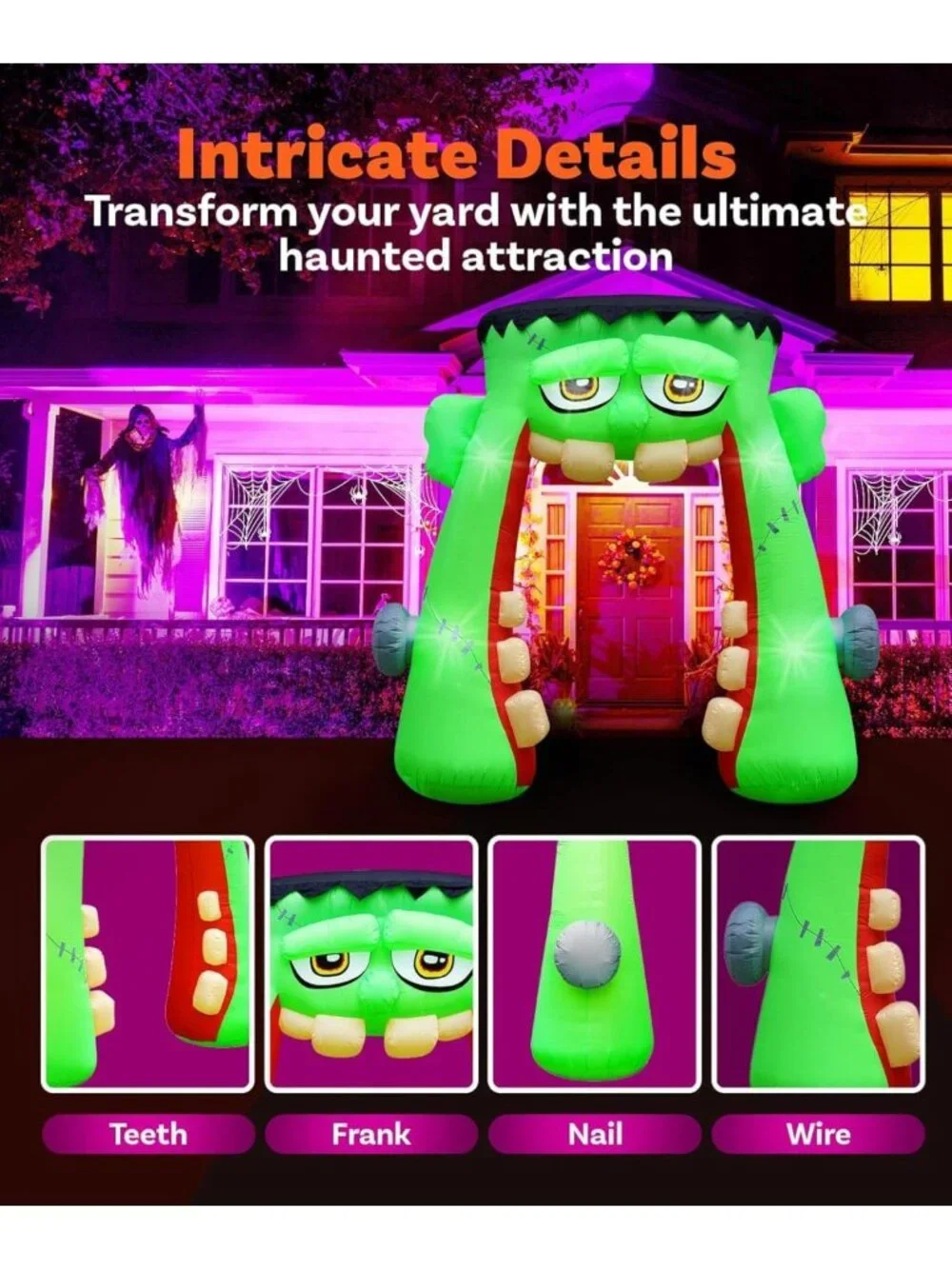 10FT Halloween Inflatable Monster Mouth Archway with LEDs for Outdoor Decor